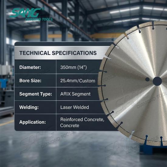 350mm ARIX segment diamond saw blade for reinforced concrete road construction